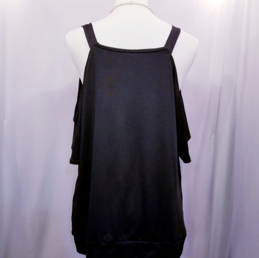 Cold Shoulder Blouse Draped Lace V Neck - Picture 7 of 8